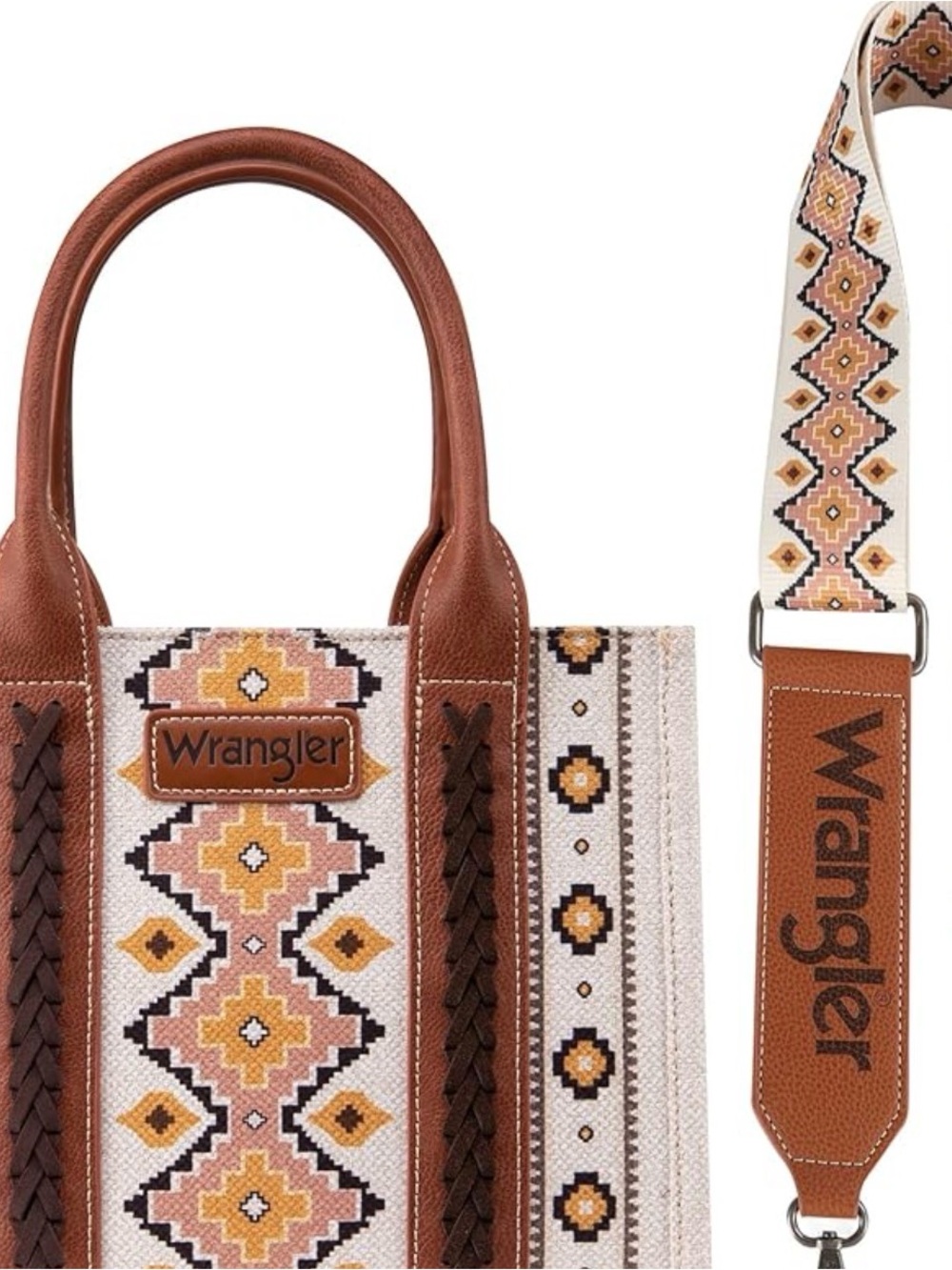 Wrangler Brown & Cream Southwestern Pattern Tote with Detachable Strap